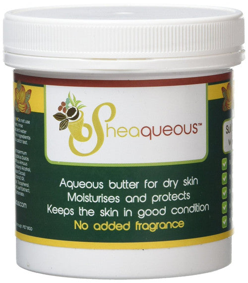 Sheaqueous Aqueous Cream with unrefined Shea Butter, Almond Oil, cocoa butter, vitamin E. A natural aqueous cream for very dry skin, for Sensitive Skin, Babies, Children, Eczema prone skin , Use in Pregnancy for expanding tummy NO ADDED FRAGRANCE